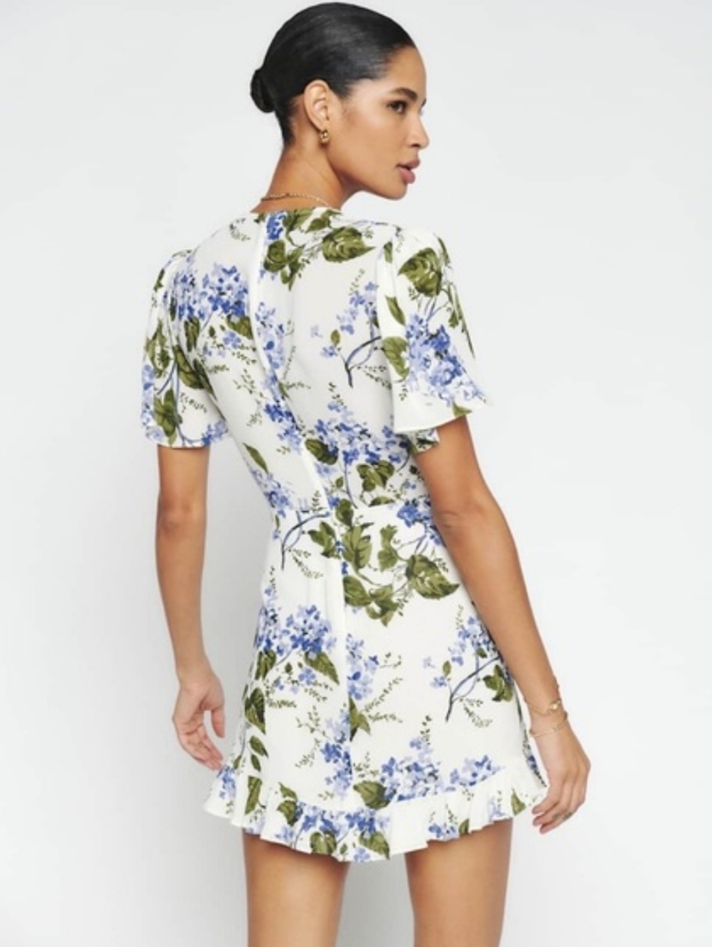 Reformation Mya Riviera Floral Vneck Flutter Sleeves Mini Dress - Picture 2 of 11